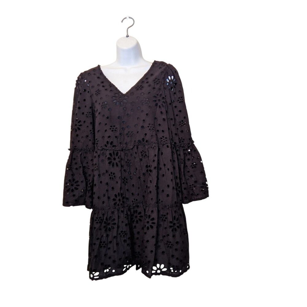 MUDPIE Eyelet Cotton Knee Length Mini Dress Whimsigoth Coquette Black Small